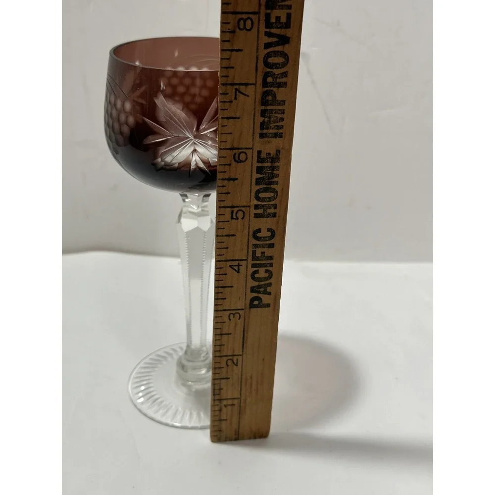 Czech Bohemian Red Cut to Clear Crystal Cordial Glass Bordeaux Color Gorgeous